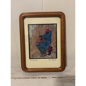 Paul Nzalamba Signed Framed Print ‘The Drummer’ East African Folk Art 6x8